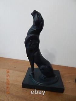 Vtg MCM black Panther sculpture bookend sleek art deco style DANEY AUSTIN PROD