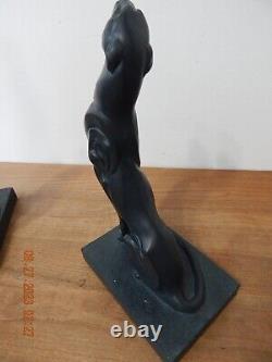 Vtg MCM black Panther sculpture bookend sleek art deco style DANEY AUSTIN PROD