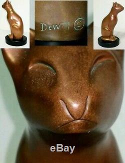 Vtg Mint Signed DeWitt Bronze Sculpture Art Deco Cat MCM Bronze Statue Figurine