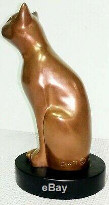 Vtg Mint Signed DeWitt Bronze Sculpture Art Deco Cat MCM Bronze Statue Figurine