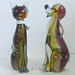 Vtg Murano Glass Dog & Cat Scultures Hand Blown Large Glass Animals 9.5 Tall