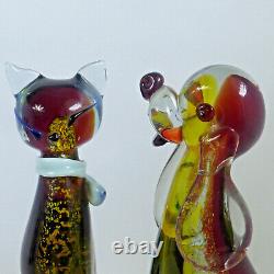 Vtg Murano Glass Dog & Cat Scultures Hand Blown Large Glass Animals 9.5 Tall