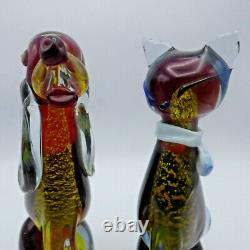 Vtg Murano Glass Dog & Cat Scultures Hand Blown Large Glass Animals 9.5 Tall