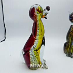 Vtg Murano Glass Dog & Cat Scultures Hand Blown Large Glass Animals 9.5 Tall