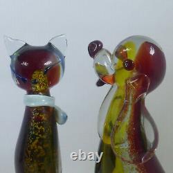 Vtg Murano Glass Dog & Cat Scultures Hand Blown Large Glass Animals 9.5 Tall