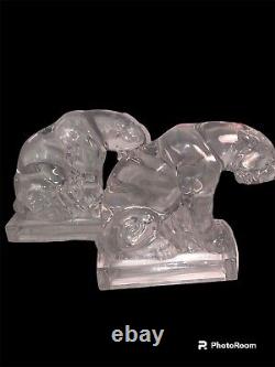 Vtg New Martinsville 1940 Glass Panther Bookends