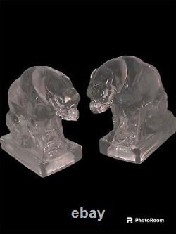 Vtg New Martinsville 1940 Glass Panther Bookends