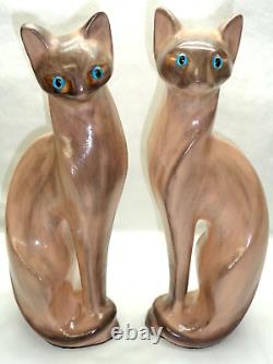 Vtg Pair (2) Ceramic Cat Tall Statues Art Deco Mid Century Modern Accent