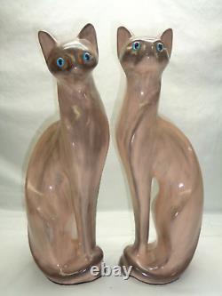 Vtg Pair (2) Ceramic Cat Tall Statues Art Deco Mid Century Modern Accent
