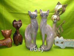 Vtg Pair (2) Ceramic Cat Tall Statues Art Deco Mid Century Modern Accent