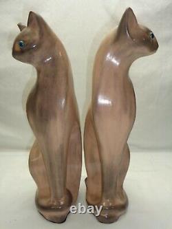 Vtg Pair (2) Ceramic Cat Tall Statues Art Deco Mid Century Modern Accent