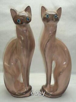 Vtg Pair (2) Ceramic Cat Tall Statues Art Deco Mid Century Modern Accent