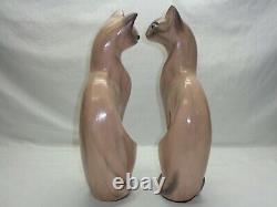 Vtg Pair (2) Ceramic Cat Tall Statues Art Deco Mid Century Modern Accent