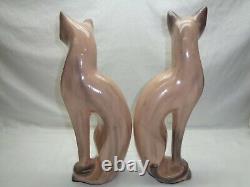 Vtg Pair (2) Ceramic Cat Tall Statues Art Deco Mid Century Modern Accent