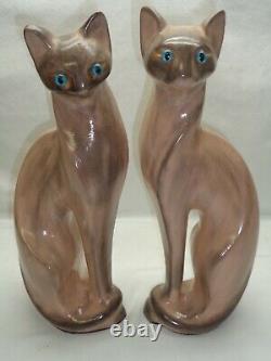 Vtg Pair (2) Ceramic Cat Tall Statues Art Deco Mid Century Modern Accent