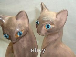 Vtg Pair (2) Ceramic Cat Tall Statues Art Deco Mid Century Modern Accent