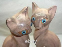 Vtg Pair (2) Ceramic Cat Tall Statues Art Deco Mid Century Modern Accent