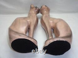 Vtg Pair (2) Ceramic Cat Tall Statues Art Deco Mid Century Modern Accent