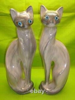 Vtg Pair (2) Ceramic Cat Tall Statues Art Deco Mid Century Modern Accent