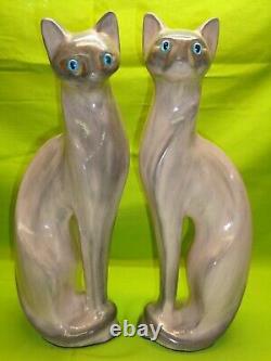 Vtg Pair (2) Ceramic Cat Tall Statues Art Deco Mid Century Modern Accent
