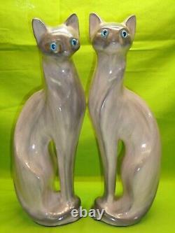 Vtg Pair (2) Ceramic Cat Tall Statues Art Deco Mid Century Modern Accent
