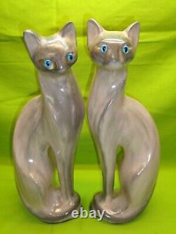 Vtg Pair (2) Ceramic Cat Tall Statues Art Deco Mid Century Modern Accent