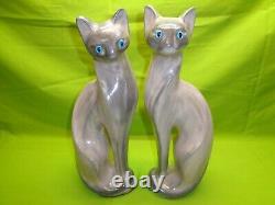 Vtg Pair (2) Ceramic Cat Tall Statues Art Deco Mid Century Modern Accent