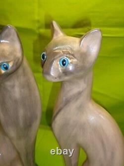 Vtg Pair (2) Ceramic Cat Tall Statues Art Deco Mid Century Modern Accent