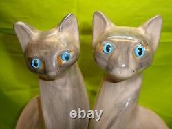 Vtg Pair (2) Ceramic Cat Tall Statues Art Deco Mid Century Modern Accent