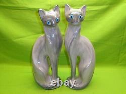 Vtg Pair (2) Ceramic Cat Tall Statues Art Deco Mid Century Modern Accent