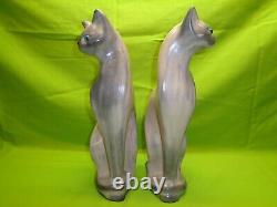 Vtg Pair (2) Ceramic Cat Tall Statues Art Deco Mid Century Modern Accent