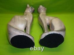 Vtg Pair (2) Ceramic Cat Tall Statues Art Deco Mid Century Modern Accent