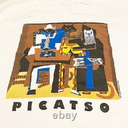 Vtg Picasso Parody Picatso Art Tee T-Shirt Three Musicians Cats Hanes Beefy XL