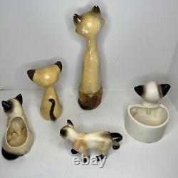 Vtg Porcelain Ceramic Siamese Cat Figurine/Planter Lot of 5 Lefton Napco Japan