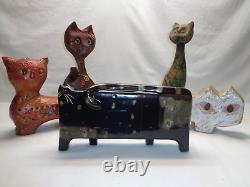 Vtg Stylized Cat Pottery Geometric Art Deco Atomic Mcm Govinder Nazran Style