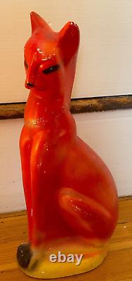 Vtg chalkware orange CAT art deco red black chalk ware figure nouveau tiger mcm