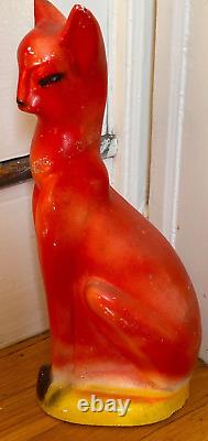 Vtg chalkware orange CAT art deco red black chalk ware figure nouveau tiger mcm