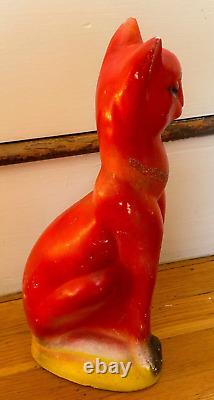 Vtg chalkware orange CAT art deco red black chalk ware figure nouveau tiger mcm