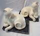 White Cats On Black Marble Base Figurine Bookend Set Heavy