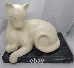 WHITE CATS on BLACK MARBLE Base Figurine Bookend Set HEAVY