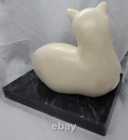 WHITE CATS on BLACK MARBLE Base Figurine Bookend Set HEAVY