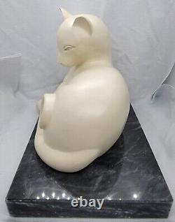 WHITE CATS on BLACK MARBLE Base Figurine Bookend Set HEAVY