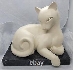 WHITE CATS on BLACK MARBLE Base Figurine Bookend Set HEAVY