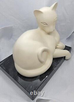 WHITE CATS on BLACK MARBLE Base Figurine Bookend Set HEAVY