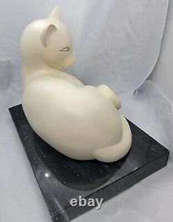 WHITE CATS on BLACK MARBLE Base Figurine Bookend Set HEAVY