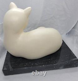 WHITE CATS on BLACK MARBLE Base Figurine Bookend Set HEAVY