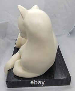 WHITE CATS on BLACK MARBLE Base Figurine Bookend Set HEAVY