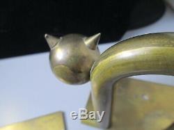 Walter Von Nessen Art Deco Chase Cat Bookends 1932 Brass Original Authentic