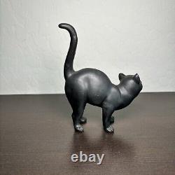 Wedgwood Black Basalt Glass Cat Green Eyes Figurine by Earnest Light Stamped
