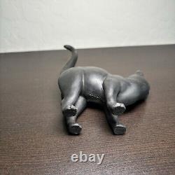 Wedgwood Black Basalt Glass Cat Green Eyes Figurine by Earnest Light Stamped